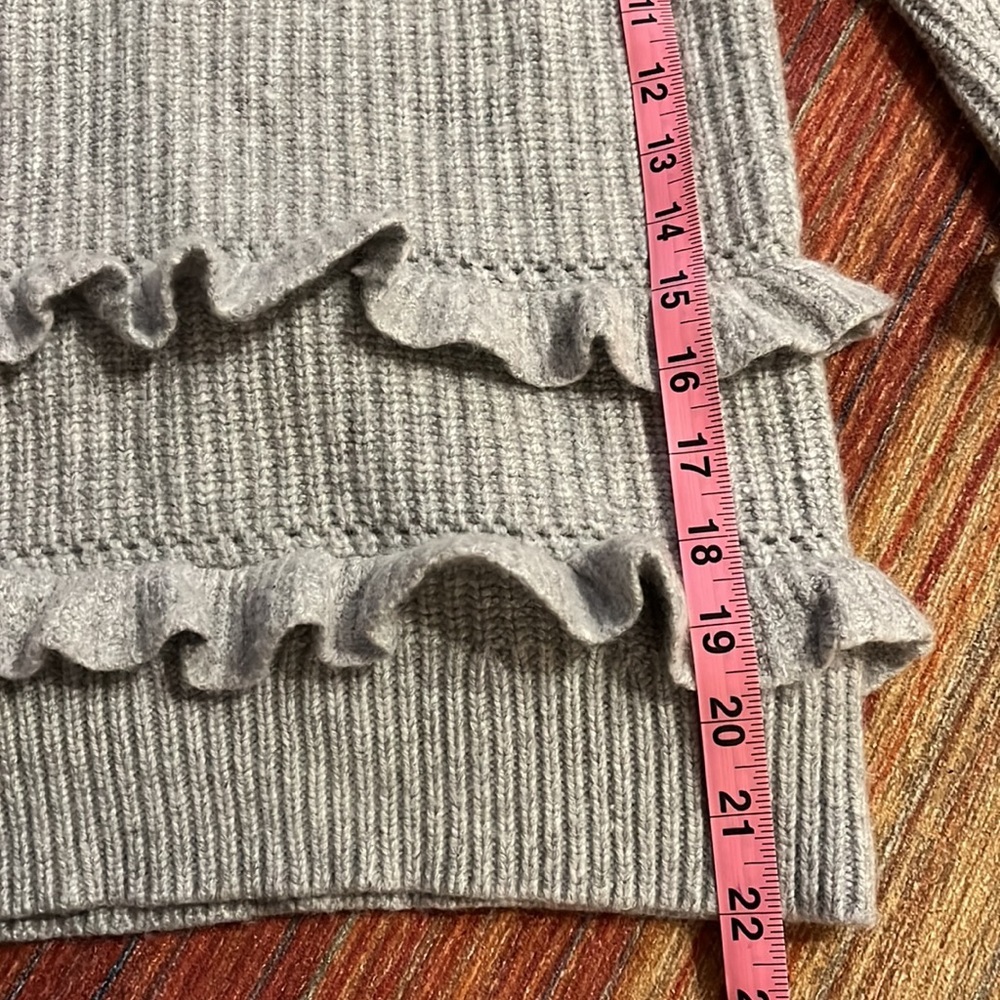 MICHAEL Michael Kors Rib Ruffle Sweater XXS Gray Wool Cashmere Chunky Knit - Picture 8 of 10